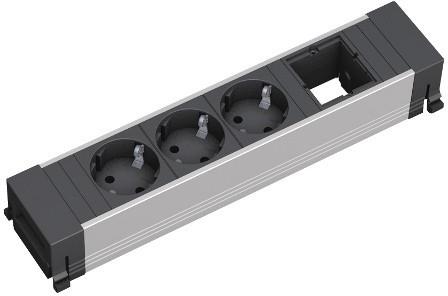 Модул за TOP FRAME или CONFERENCE 4M с 3х Шуко и 1х празен модул, цвят Черен, Bachmann