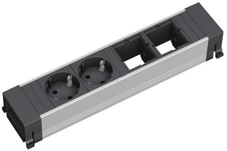 Модул за TOP FRAME или CONFERENCE 4M с 2х Шуко и 2х празни модула, цвят Черен, Bachmann