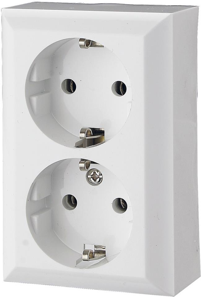 Контакт шуко ДВОЕН 16A бял открит монтаж IP20 GAO