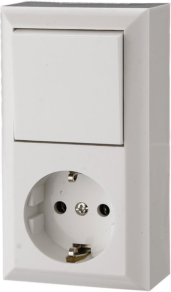 Блок контакт шуко 16A и девиаторен ключ бял открит монтаж IP20 GA0