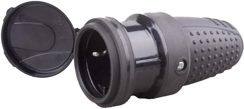 Куплунг черен 2P+Т 16A ІР44 250V гумиран с капак GAO