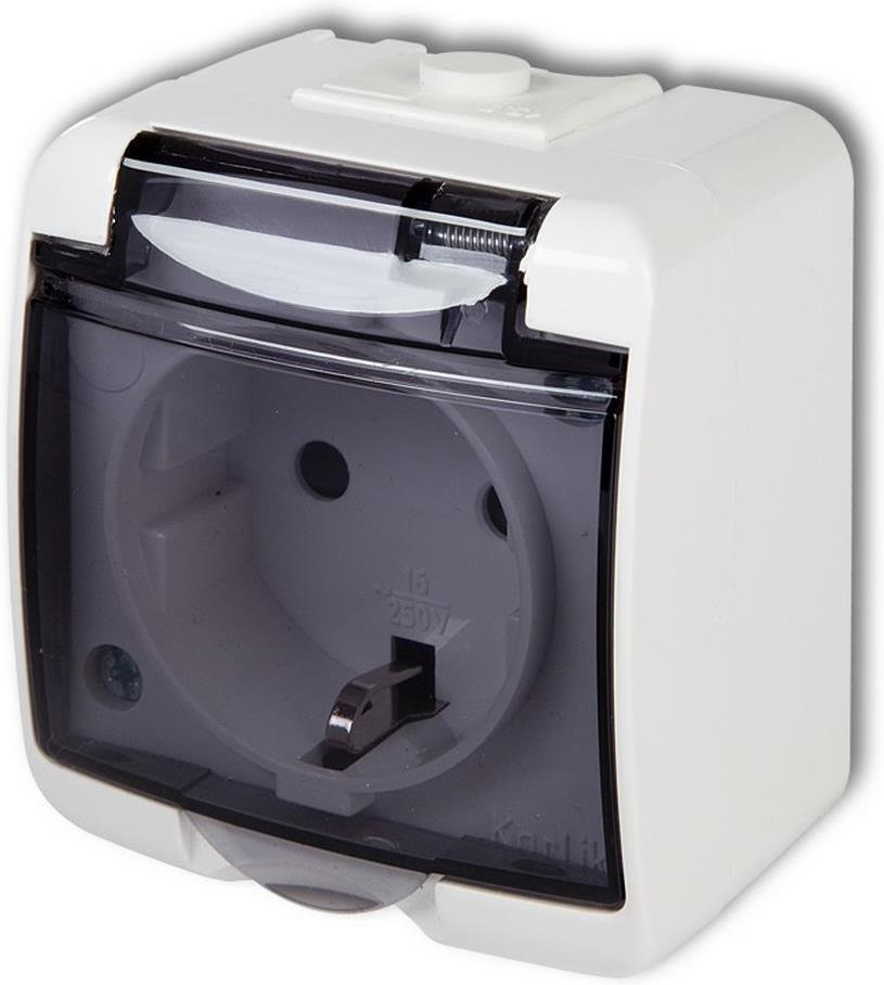 Контакт шуко открит монтаж IP44 с ПРОЗРАЧЕН капак серия Karlik GAO