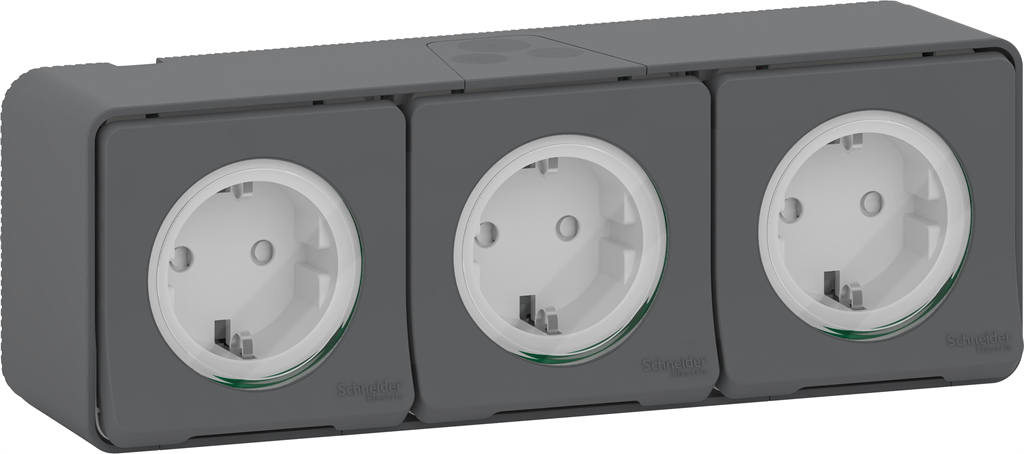 Контакт шуко ТРОЕН 16А с детска защита моноблок IP55 автоматични клеми цвят Антрацит Mureva SE