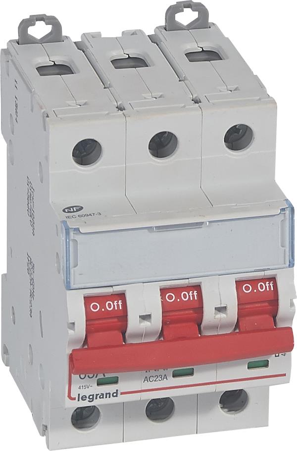 Товаров прекъсвач /шалтер/ DX3-IS 63A 3P 3 модула с червена ръкохватка видимо разделяне и дистанционен контрол с аксесоари TX3