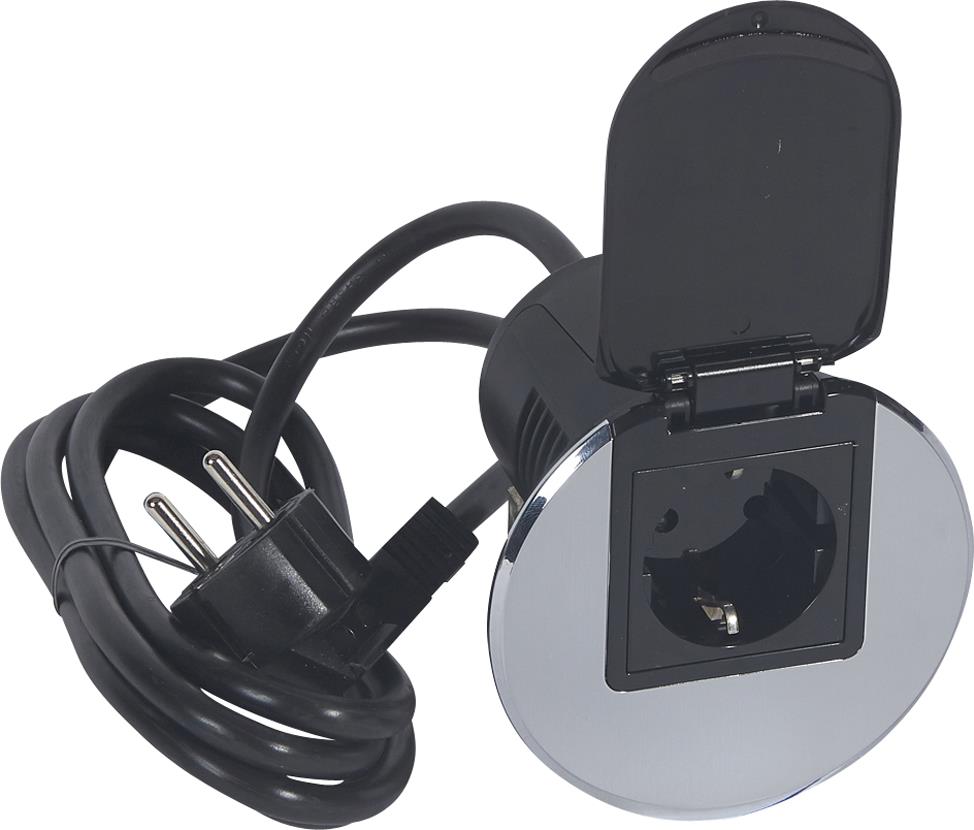 Кутия за захранване на бюро с 1бр. контакт Шуко - цвят инокс с 2м. кабел и щепсел Legrand /до изчерпване/