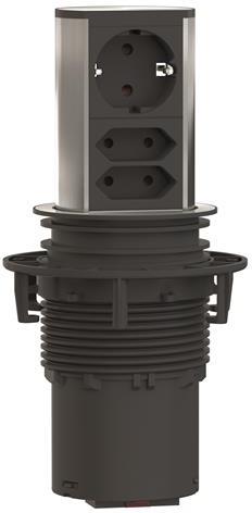 Модул ELEVATOR с 1х Шуко и 2x Евро, с кабел 2м, цвят Инокс, Bachmann