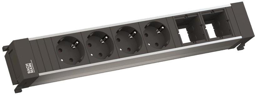 Модул за POWER FRAME 6M с 4х Шуко и 2х празни модула, цвят Черен, Bachmann
