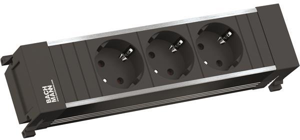 Модул за POWER FRAME 3M с 3х Шуко, с кабел 2м, цвят Черен, Bachmann