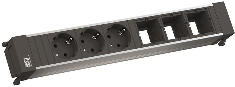 Модул за POWER FRAME 6M с 3х Шуко и 3х празни модула, цвят Черен, Bachmann