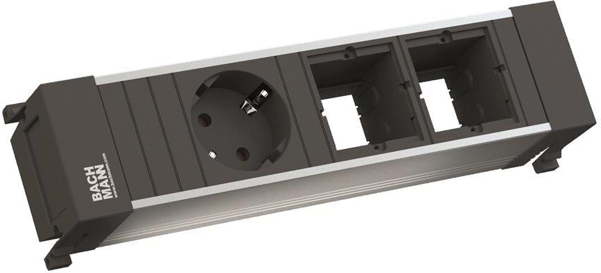 Модул за POWER FRAME 3M с 1х Шуко и 2х празни модула, цвят Черен, Bachmann