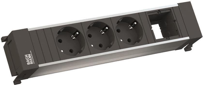 Модул за POWER FRAME 4M с 3х Шуко и 1х празен модул, цвят Черен, Bachmann