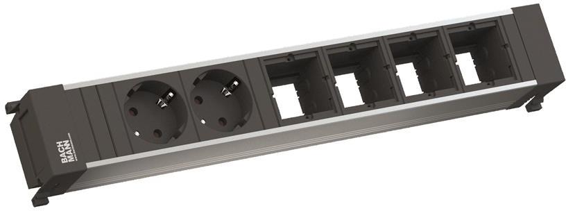 Модул за POWER FRAME 6M с 2х Шуко и 4х празни модула, цвят Черен, Bachmann