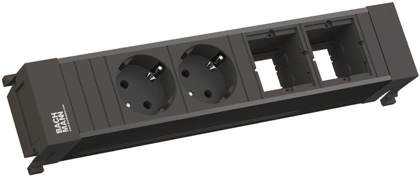Модул за POWER FRAME PVC 4M с 2х Шуко и 2х празни модула, цвят Черен, Bachmann