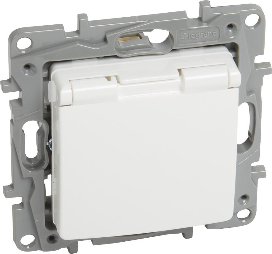 Контакт ШУКО 16A с капак и детска защита цвят Бял Niloe Legrand 