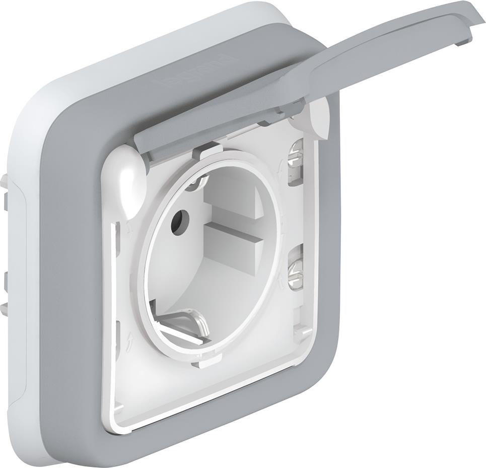 Контакт шуко за вграждане IP55 моноблок с рамка цвят Сив Plexo Legrand /до изчерпване/
