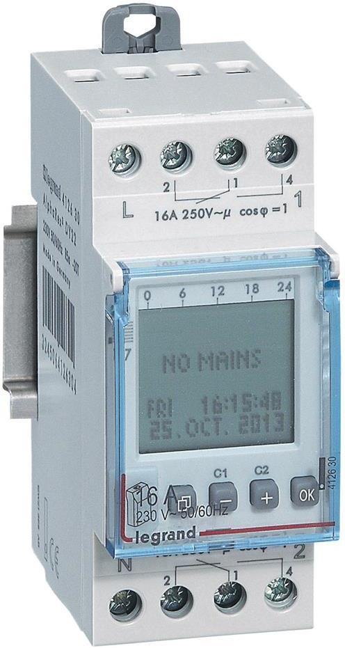 Реле за време, астрономично годишно, с LCD дисплей, 168x 1s, 2c/o 16A, 230Vac 2 модула Legrand