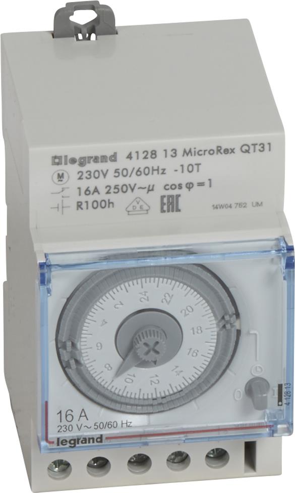 DIN Таймер Дневен, MicroRex QT31, 15 минути минимален интервал, с резерв 100 часа, 16A 3 модула Legrand