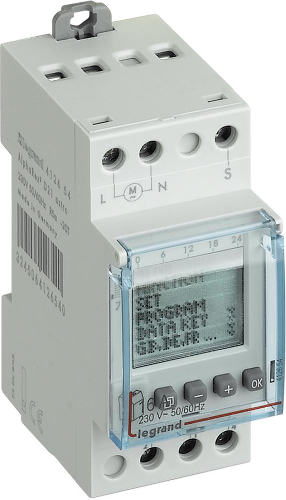 Реле за време, астрономично седмично, с LCD дисплей, 56x 1s, 1c/o 16A, 230Vac 2 модула Legrand