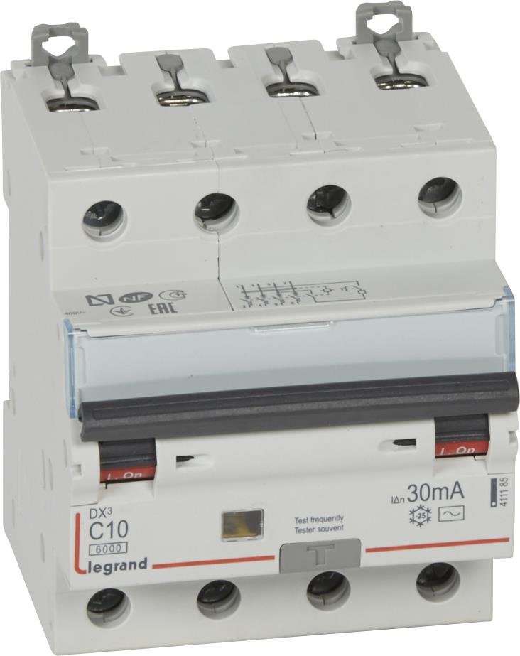 ДТЗ комбинирана DX3 4P 10A крива C 30mA тип AC 6kA 4 мод. Legrand