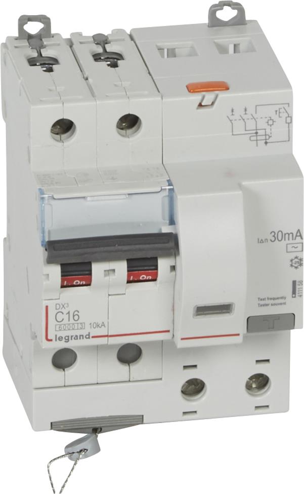 ДТЗ комбинирана DX3 2P 16A крива C 30mA тип AC 6kA 4 мод. Legrand