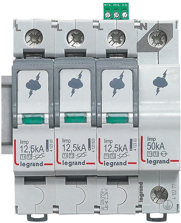 Катоден отводител тип 1+2 SPD 12.5kA 320V 3P+N R с индикация Legrand