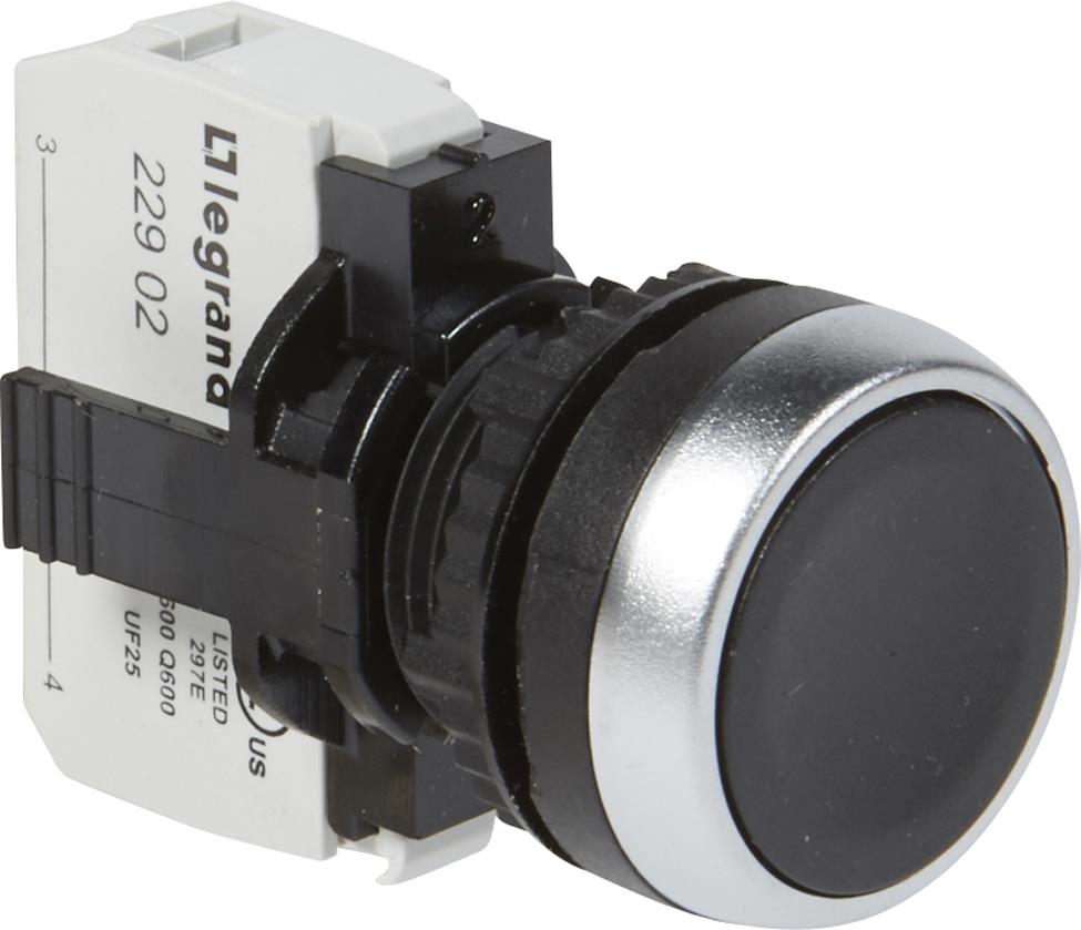 Бутон с пружинно връщане равен черен Legrand