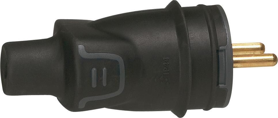 Щепсел френски черен 2P+Т 16A ІР44 250V гумиран Legrand /10бр/ Legrand
