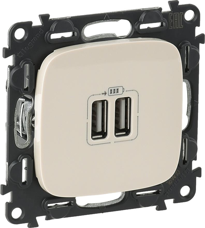 Розетка 2хUSB за зареждане тип A 2.4A 12W цвят Крем Valena Allure (комплект с механизъм) Legrand