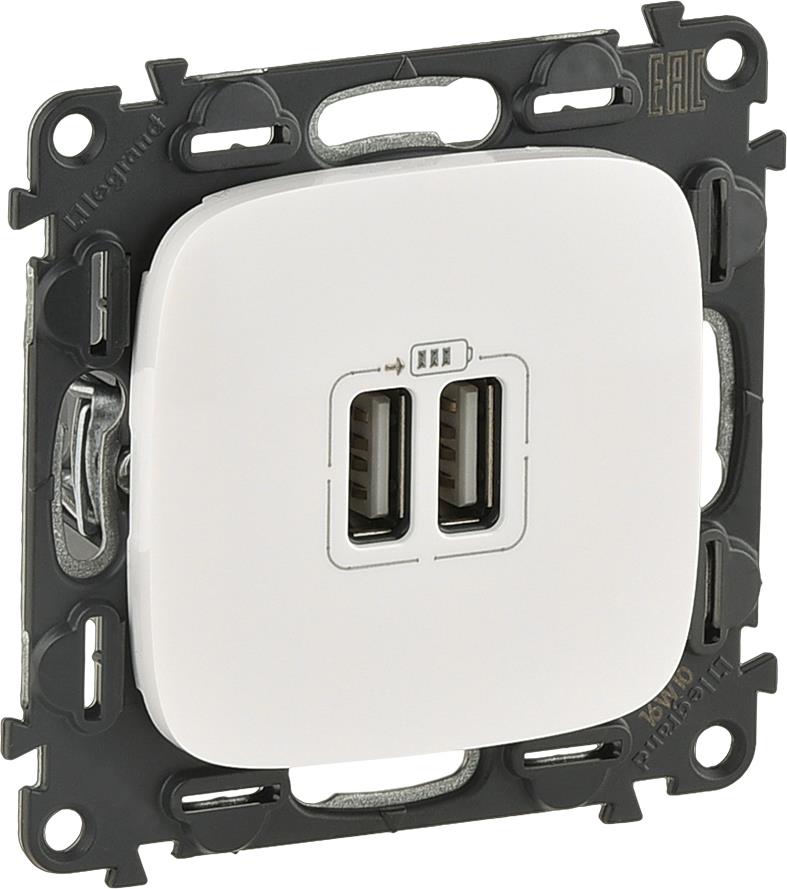 Розетка 2хUSB за зареждане тип A 2.4A 12W цвят Бял Valena Allure (комплект с механизъм) Legrand