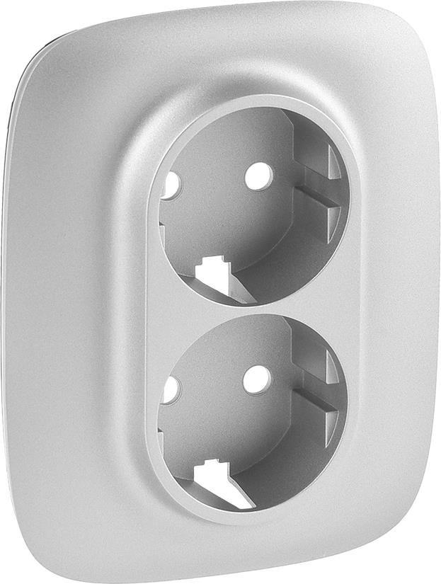 Лицев панел за двоен контакт шуко с детска защита цвят Алуминий Valena Allure Legrand