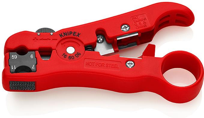 Инструмент за заголване на коаксиални кабели (RG6, RG7, RG11, RG59), червена ръкохватка 125мм, с отваряща пружина, Knipex