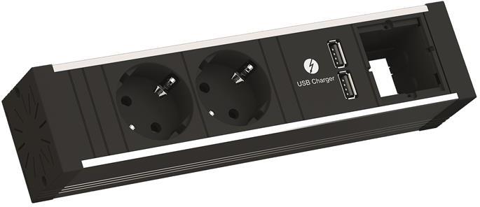 Модул за VENID с 2х Шуко, USB тип A+A и 1х празен модул, цвят Черен, Bachmann