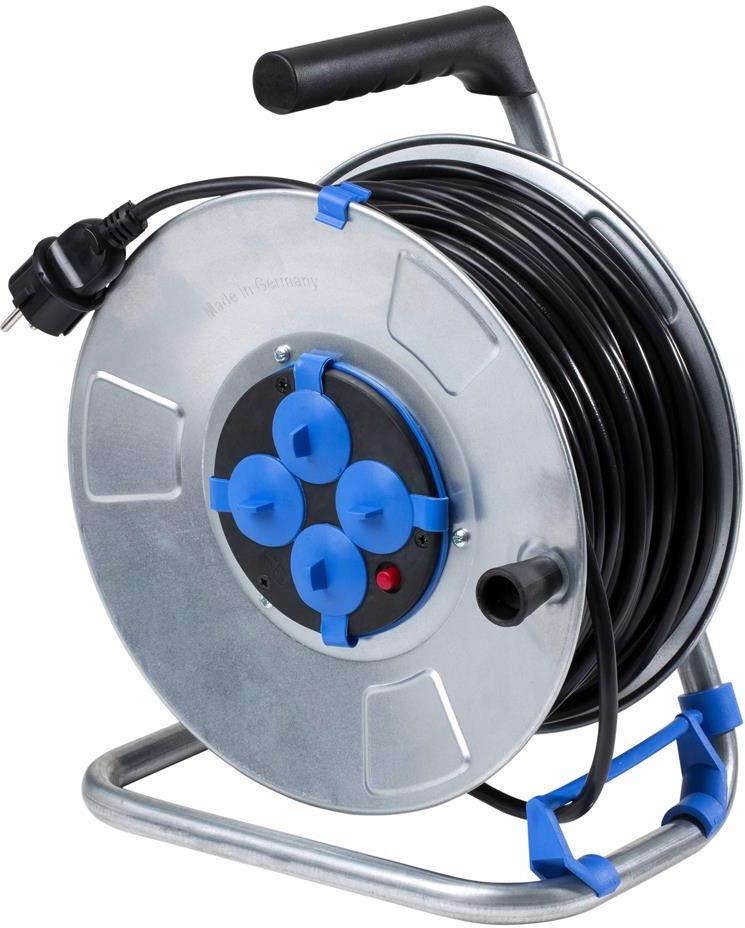 Макара метална 50м H05VV-F 3G1.5mm2 термична защита 4 шуко с капак и водач на кабела AS Schwabe