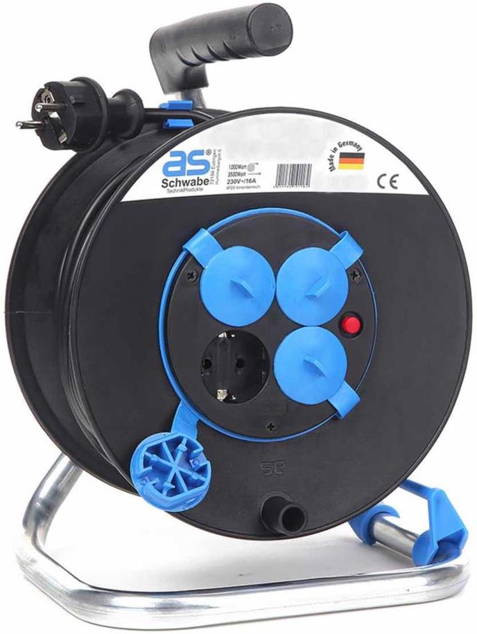 Макара 50м H05VV-F 3G1.5mm2 термична защита 4 шуко с капак и водач на кабела AS Schwabe