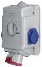 Промишлен комбиниран контакт с реверсивен ключ 3P+Е 16A + 2 х шуко IP54 I 0 II серия Optima Combi Scame