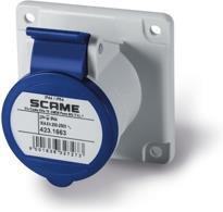 Промишлен контакт 2P+Е 16A 230V IP54 ПРАВ серия Optima панелен монтаж 75х75мм Scame