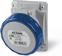 Промишлен контакт 2P+Е 16A 200-250V IP66, 6h серия Optima панелен монтаж 70x87мм Scame