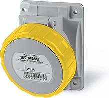 Промишлен контакт ЖЪЛТ 2P+Е 16A 100-130V IP66/67, 4h серия Optima панелен монтаж 70х87мм Scame