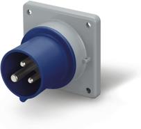 Промишлен щепсел 2P+Е 16A 200-250V IP54, 6h серия Optima панелен монтаж 75x75мм Scame