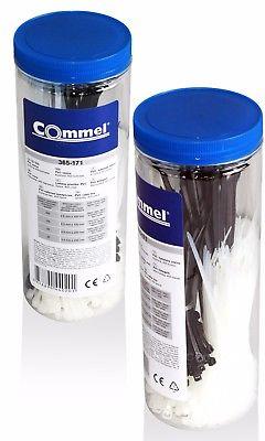 Кутия с кабелни връзки бели и черни 100х2,5мм - 300 броя и 200х3,5мм - 100 броя Commel