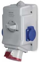 Промишлен комбиниран контакт 3P+N+Е 16A+2х шуко и ключ 0/I IP54 серия Optima Combi Scame