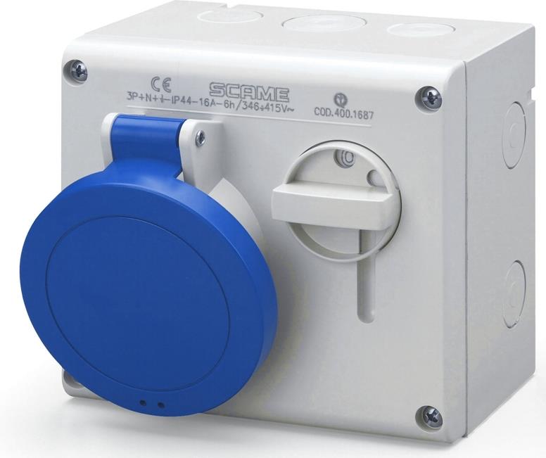 Промишлен контакт 2P+Е 32A IP44 с механична блокировка серия Omnia Scame
