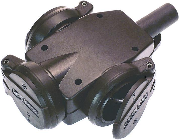 Куплунг 3 х шуко с черен капак Т-образен IP44 16А гумиран УСИЛЕН МЕХАНИЧНО AS Schwabe