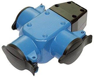 Куплунг 3 х шуко със син капак Т-образен IP44 16A гумиран AS Schwabe