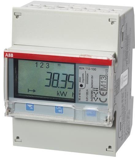 Трифазен електромер за ИНДИРЕКТНО мерене на ел. енергия B24, Modbus, еднотарифен, за DIN монтаж 4 мод, MID ABB