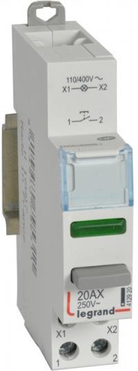 Двуфункционален бутон 20A със зелен светодиоден индикатор DIN монтаж 1 мод. Legrand