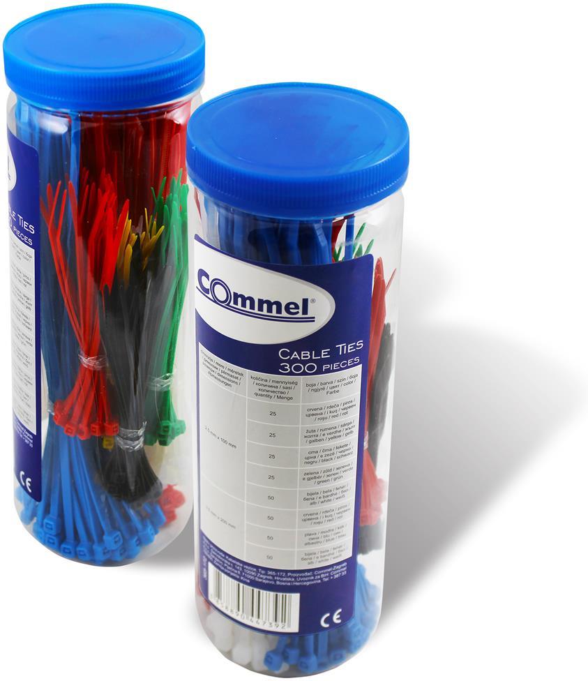 Кутия с кабелни връзки цветни 100х2,5мм-150 броя и 200х3,5мм-150 броя Commel