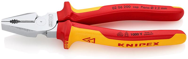 Комбинирани клещи усилени, хромирани, VDE 1000V жълто-червена ръкохватка 200мм, Knipex