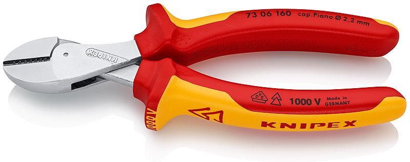 Клещи диагонални резачки усилени X-Cut, хромирани, VDE 1000V жълто-червена ръкохватка 160мм, Knipex