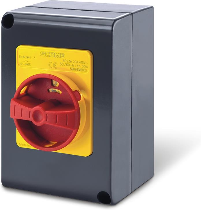 Пакетен прекъсвач Y1 40A 3P I-0 в алуминиева кутия 105x150x82mm IP66 Isolators Scame